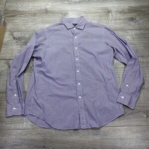 Polo Ralph Lauren Shirt Mens Large Purple White Plaid Button Down Cotton Classic